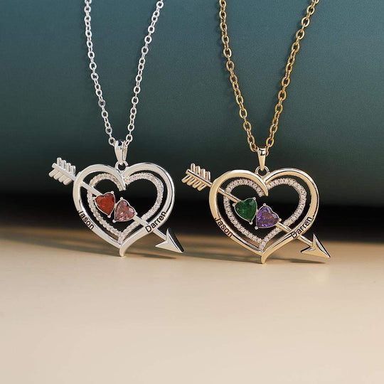 Christmas Gift Cupid's Arrow Necklace Heart Birthstone & Diamond Heart Necklace Necklace MelodyNecklace