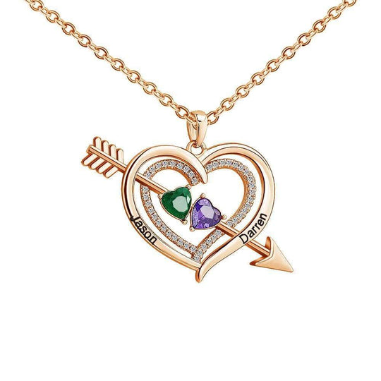 Christmas Gift Cupid's Arrow Necklace Heart Birthstone & Diamond Heart Necklace Rose Gold Necklace MelodyNecklace