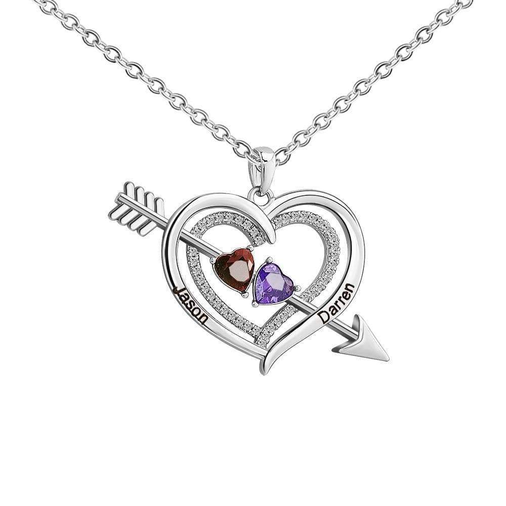 Christmas Gift Cupid's Arrow Necklace Heart Birthstone & Diamond Heart Necklace Silver Necklace MelodyNecklace