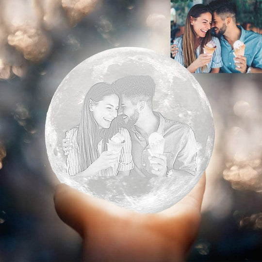 Christmas Gift Custom Moon Lamp with Your Own Picture-3D Printed Customized Moon Light with Wood Stand Other Accessories MelodyNecklace