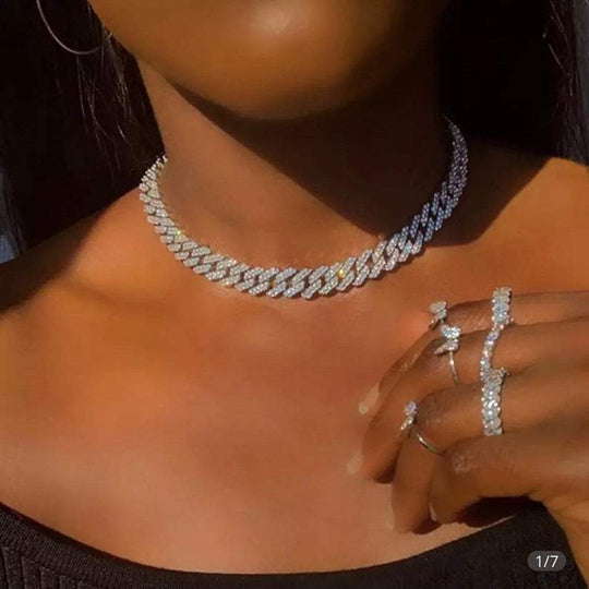 Christmas Gift Dainty Cuban Link Chain Iced Out Platinum Choker-14mm Sparkling Necklace MelodyNecklace