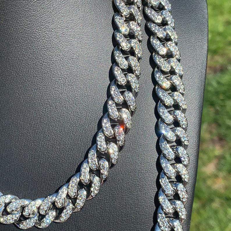 Christmas Gift Dainty Cuban Link Chain Iced Out Platinum Choker-14mm Sparkling Necklace MelodyNecklace