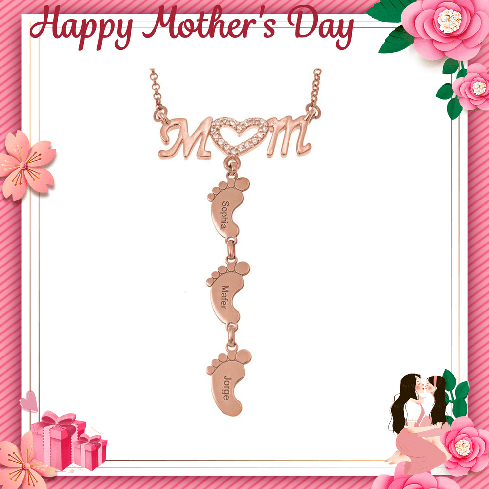 Christmas Gift Diamond Mom Necklace With Baby Feet Mom Necklace MelodyNecklace