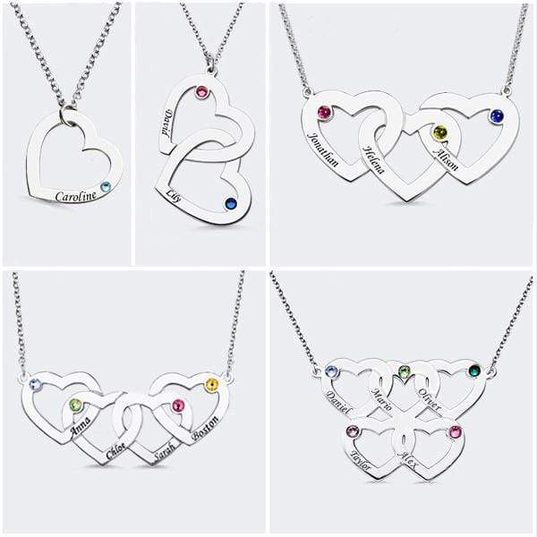 Christmas Gift Engraved 1-5 Intertwined Hearts Birthstones Necklace Mom Necklace MelodyNecklace