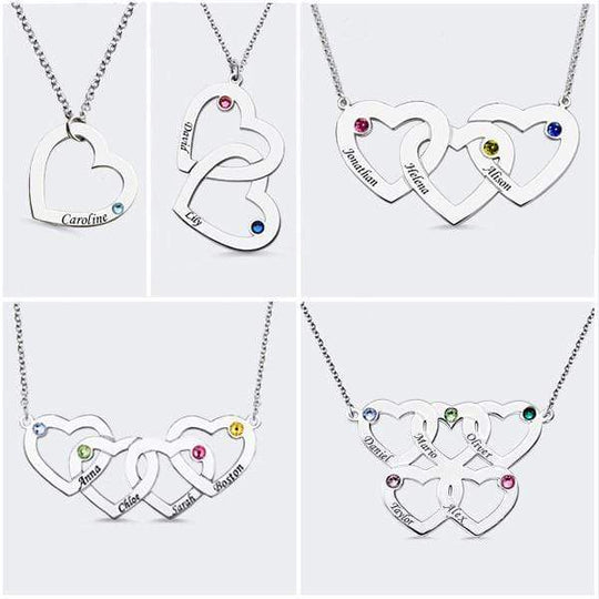 Christmas Gift Engraved 1-5 Intertwined Hearts Birthstones Necklace Mom Necklace MelodyNecklace