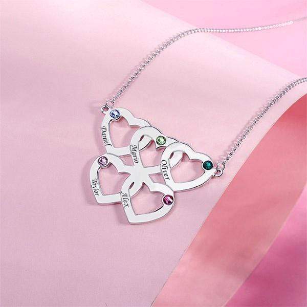 Christmas Gift Engraved 1-5 Intertwined Hearts Birthstones Necklace Mom Necklace MelodyNecklace