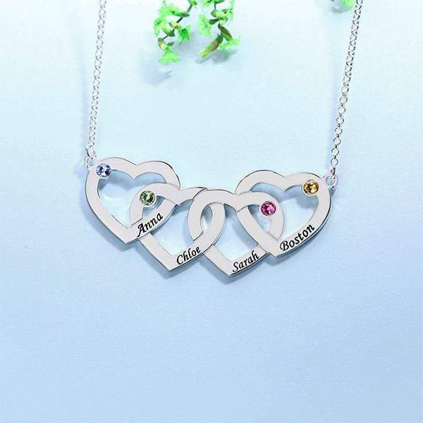 Christmas Gift Engraved 1-5 Intertwined Hearts Birthstones Necklace Mom Necklace MelodyNecklace