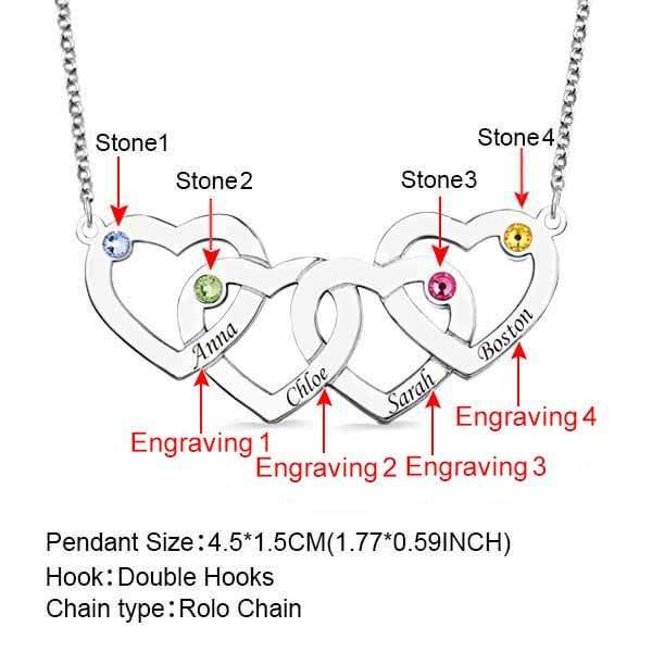 Christmas Gift Engraved 1-5 Intertwined Hearts Birthstones Necklace Mom Necklace MelodyNecklace