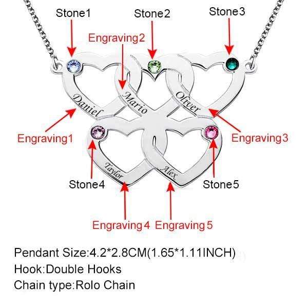 Christmas Gift Engraved 1-5 Intertwined Hearts Birthstones Necklace Mom Necklace MelodyNecklace