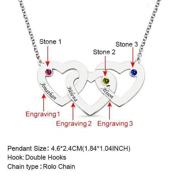 Christmas Gift Engraved 1-5 Intertwined Hearts Birthstones Necklace Mom Necklace MelodyNecklace