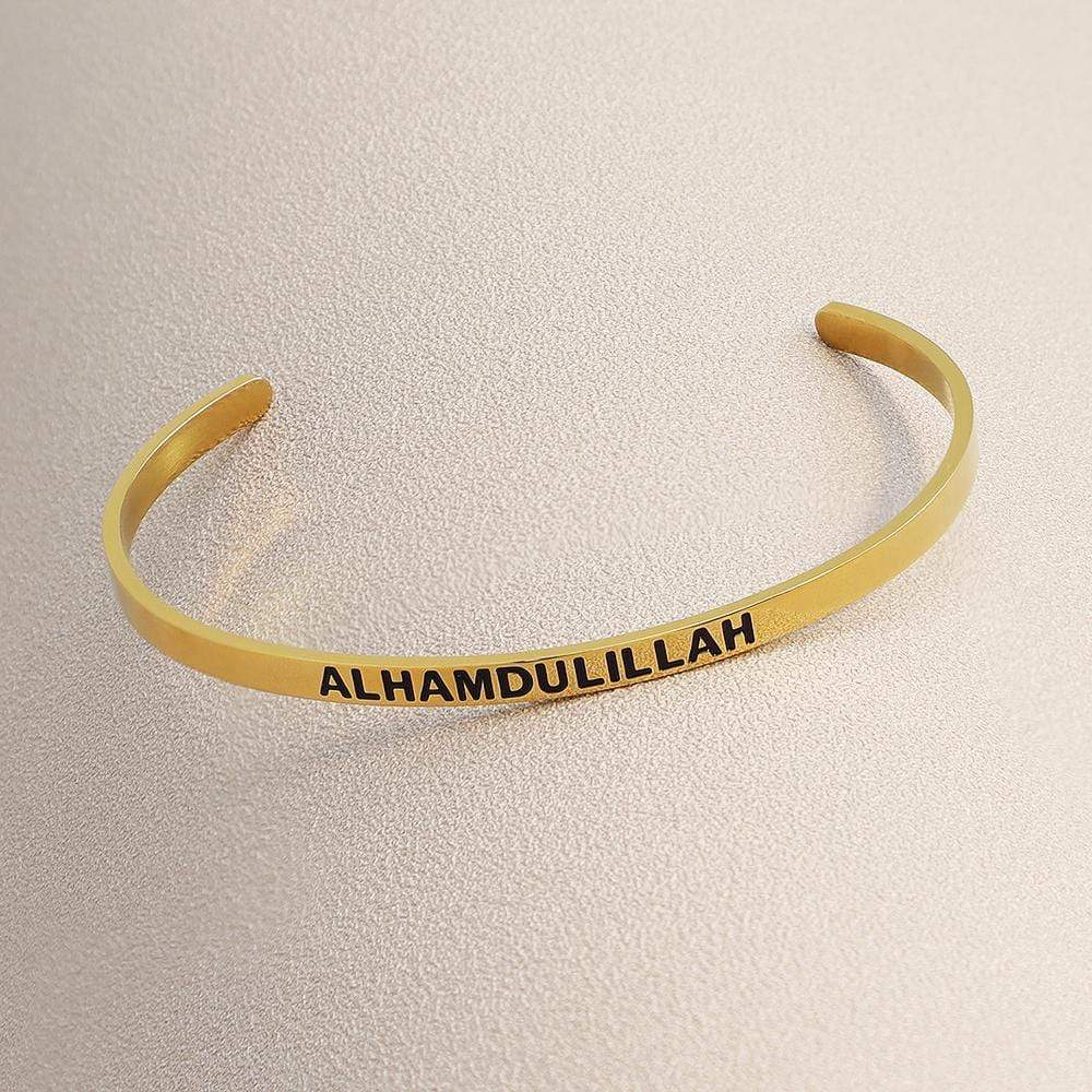 Christmas Gift Engraved Alhamdulillah Open Bangle Bracelet For Woman GG