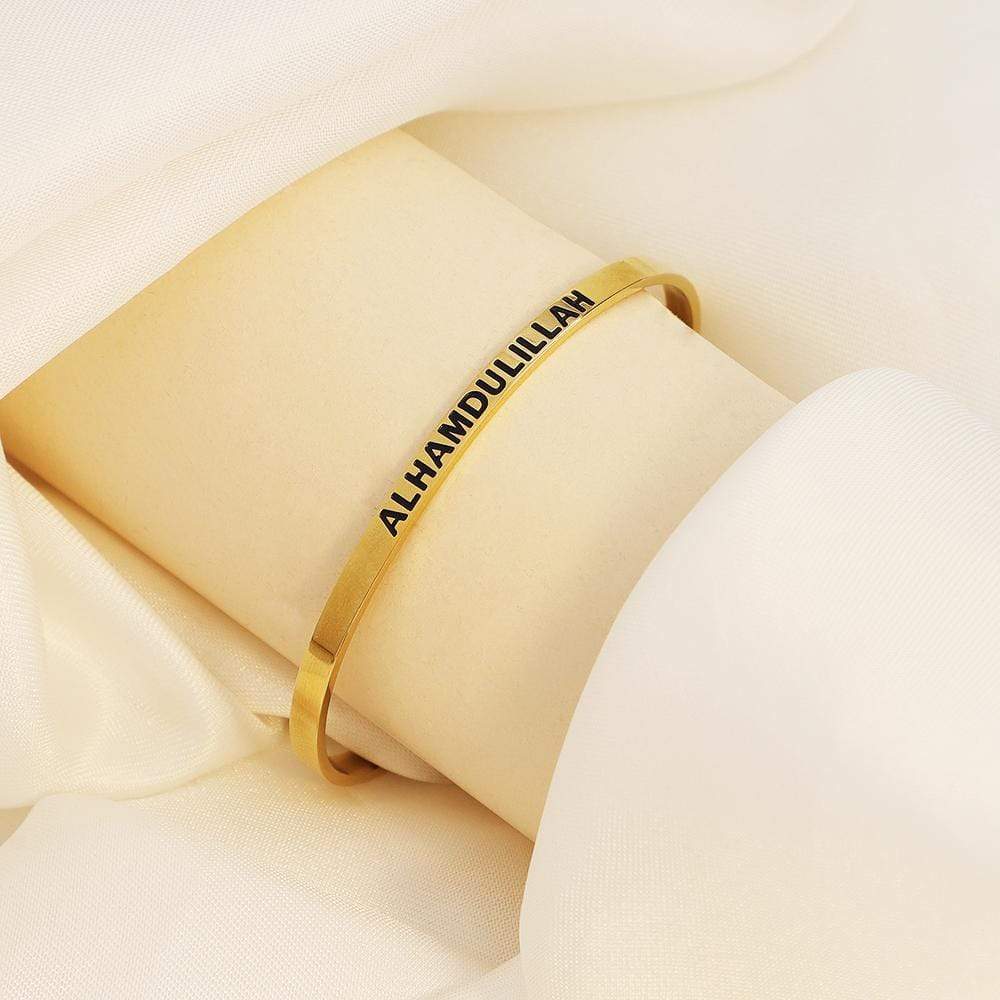 Christmas Gift Engraved Alhamdulillah Open Bangle Bracelet For Woman GG