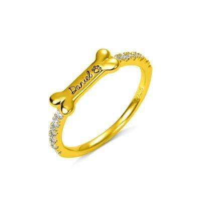 Christmas Gift Engraved Ear & Bone Shaped Pet Ring 18K Gold Plating / Dog Bone Ring MelodyNecklace