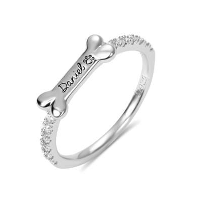 Christmas Gift Engraved Ear & Bone Shaped Pet Ring Silver / Dog Bone Ring MelodyNecklace