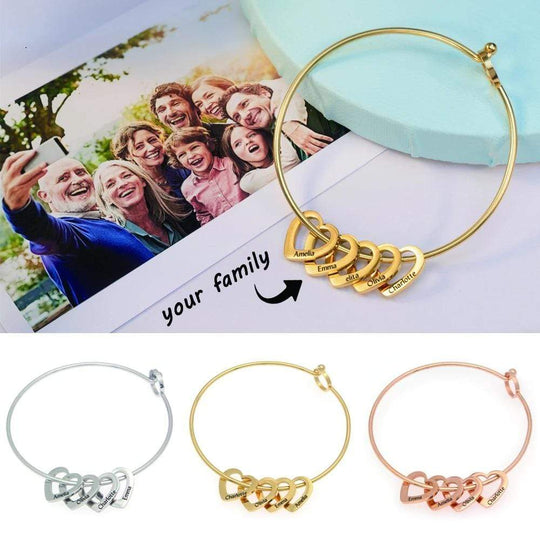 Christmas Gift Family Bangle Bracelet with Heart Shape Pendants Bracelet For Woman GG