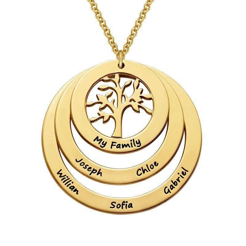 Christmas Gift Family Circle Necklace with Hanging Family Tree Gold plating Mom Necklace MelodyNecklace