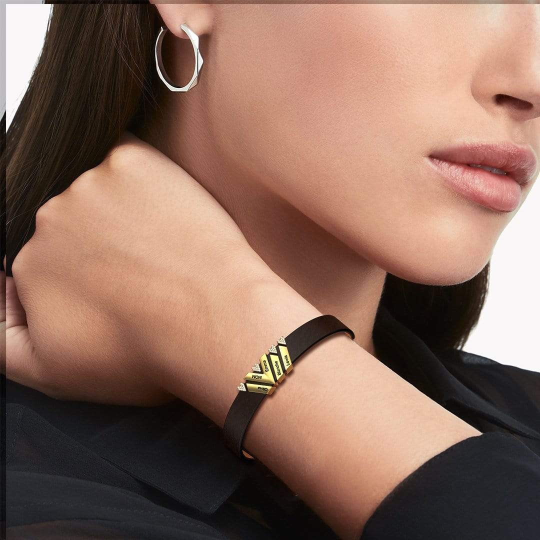 Christmas Gift for Dad Adjustable Leather Bracelet With Personalized Diamond Beads For Dad 14K Gold / Titanium Steel / Woman（V） Bracelet For Man MelodyNecklace
