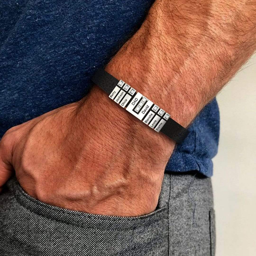 Christmas Gift for Dad Adjustable Leather Bracelet With Personalized Diamond Beads For Dad Bracelet For Man MelodyNecklace