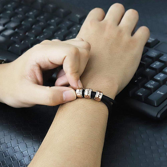 Christmas Gift for Dad Leather Bracelet With Rolling Custom Beads Bracelet For Man MelodyNecklace