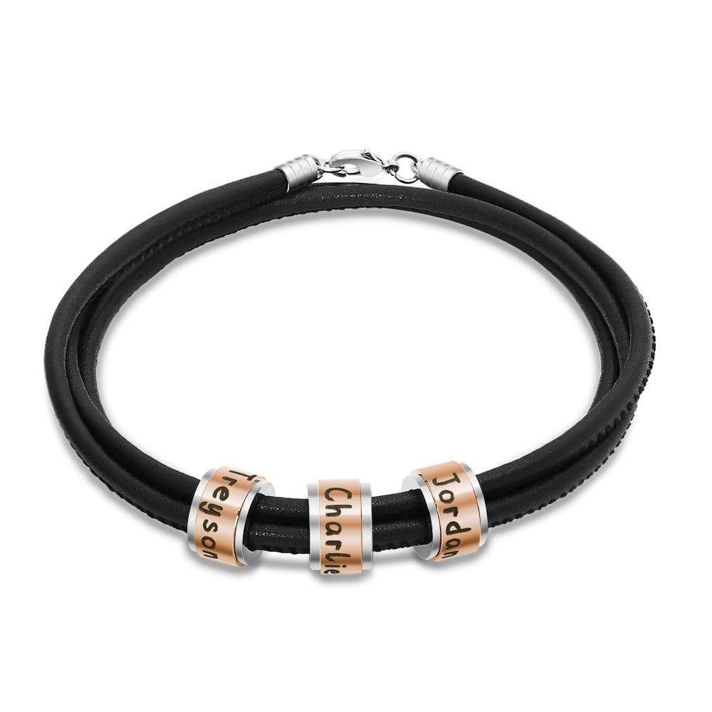 Christmas Gift for Dad Leather Bracelet With Rolling Custom Beads Bracelet For Man MelodyNecklace