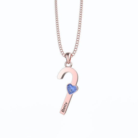 Christmas Gift For Girl Santa's Cane Necklace With Birthstone 18K Rose Gold Plated Necklace for girl MelodyNecklace