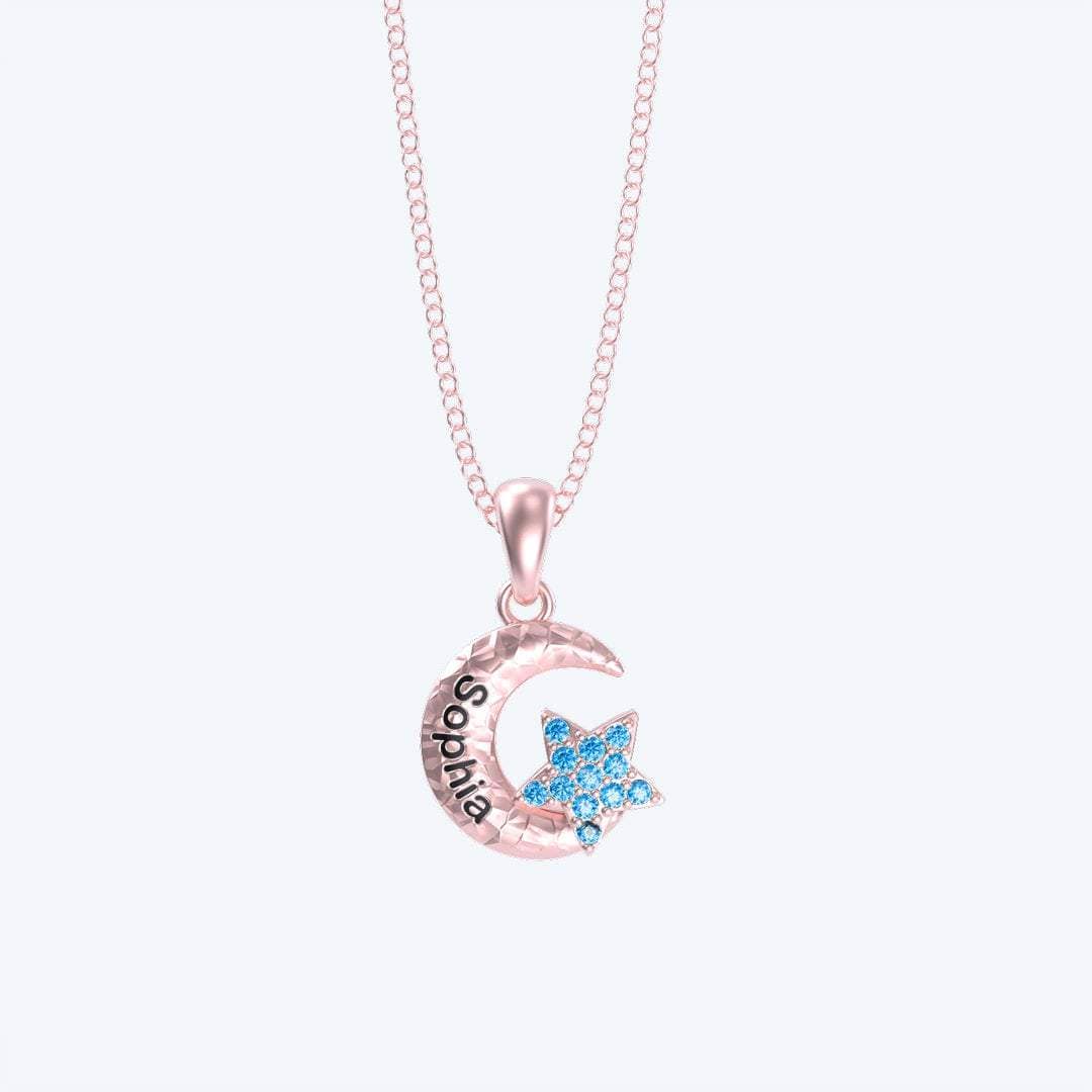 Christmas Gift Granddaughter Star and Moon Necklace Rose Gold MelodyNecklace