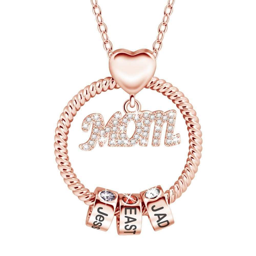 Christmas Gift for Mom Personalized Circle Pendant with Custom Birthstone Beads Rose gold Mom Necklace MelodyNecklace