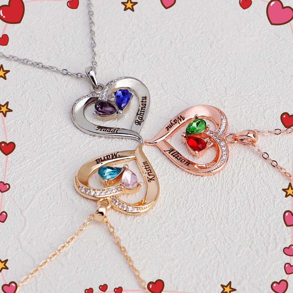 Christmas Gift Forever Love Birthstone & Diamond Heart Pendant Necklace Necklace MelodyNecklace