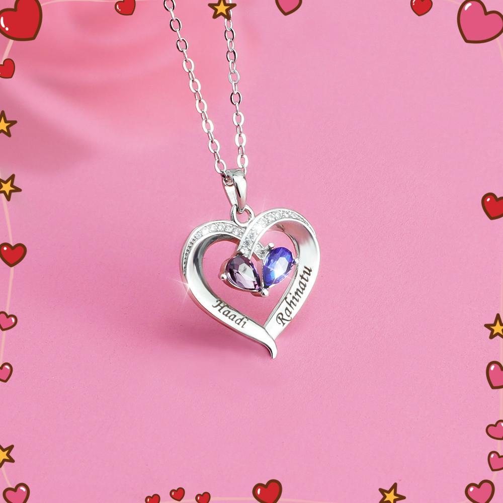 Christmas Gift Forever Love Birthstone & Diamond Heart Pendant Necklace Necklace MelodyNecklace