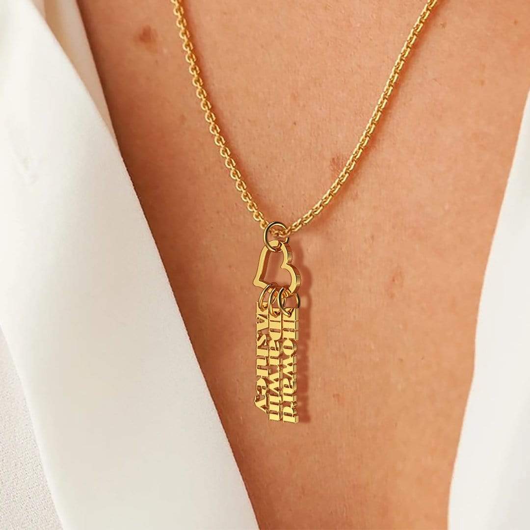 Christmas Gift Heart Rings Fashion Tag Bar Name Necklace Gold Mom Necklace MelodyNecklace
