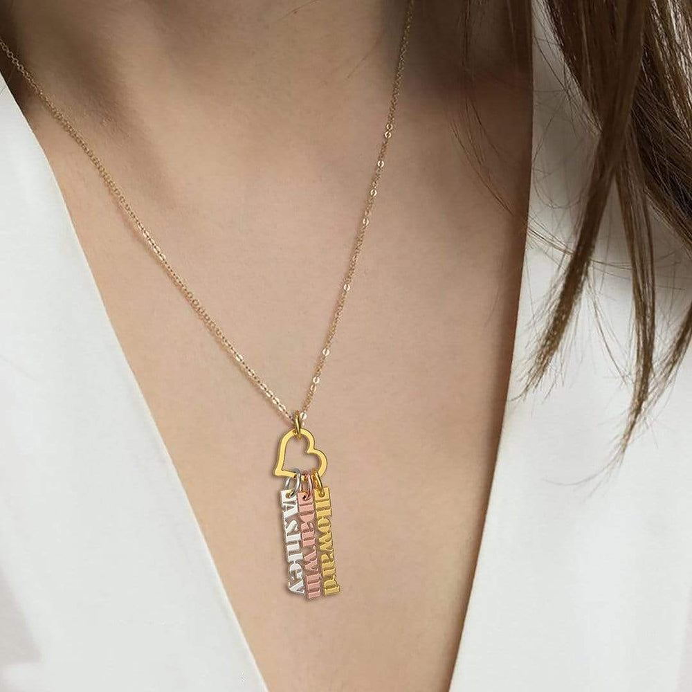 Christmas Gift Heart Rings Fashion Tag Bar Name Necklace Silver + Gold + Rose Gold Mom Necklace MelodyNecklace