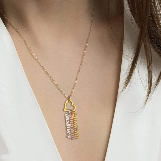 Christmas Gift Heart Rings Fashion Tag Bar Name Necklace Silver + Gold + Rose Gold Mom Necklace MelodyNecklace
