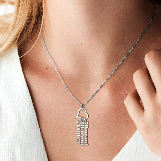 Christmas Gift Heart Rings Fashion Tag Bar Name Necklace Silver Mom Necklace MelodyNecklace
