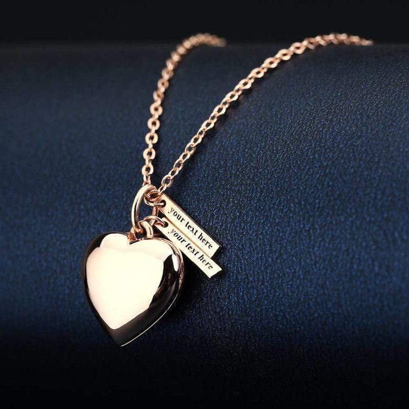 Christmas Gift Heart Shape Photo Locket Necklace With Two Engraved Bars Gold Necklace MelodyNecklace