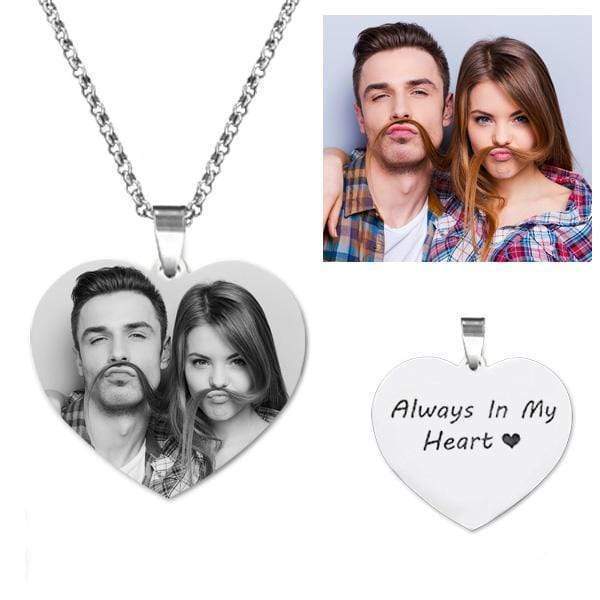 Christmas Gift Heart Shaped Engraved Photo Necklace Necklace MelodyNecklace