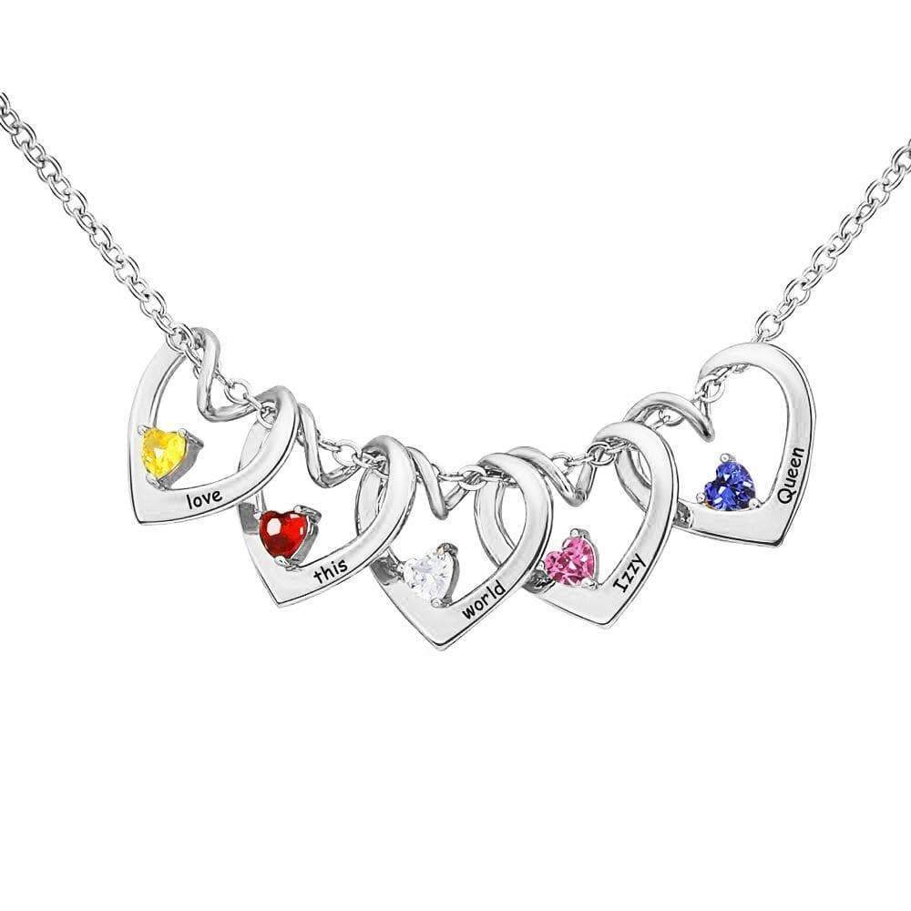 Christmas Gift heart-shaped pendant and custom birthstone necklace Silver Mom Necklace MelodyNecklace