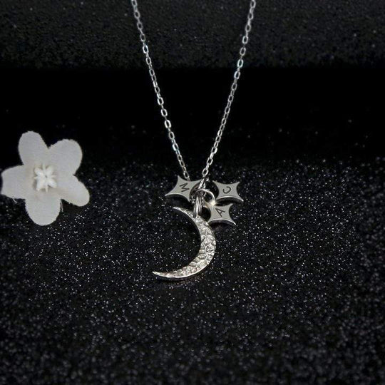 Christmas Gift“I love you to the ”Moon and Stars initials Necklace Sparkling Necklace MelodyNecklace