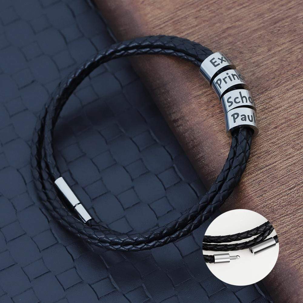 Christmas Gift Men's Leather Bracelet with Small Custom Beads Bracelet For Man MelodyNecklace