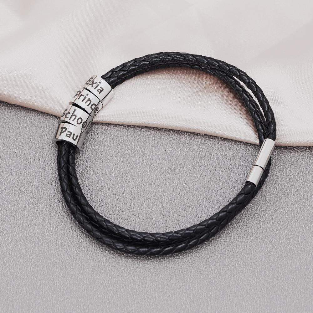 Christmas Gift Men's Leather Bracelet with Small Custom Beads Bracelet For Man MelodyNecklace