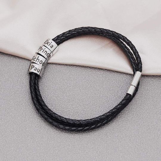 Christmas Gift Men's Leather Bracelet with Small Custom Beads Bracelet For Man MelodyNecklace