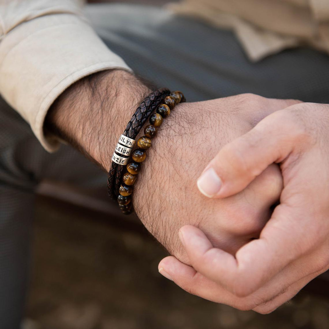 Christmas Gift Men's Leather Bracelet with Small Custom Beads Bracelet For Man MelodyNecklace