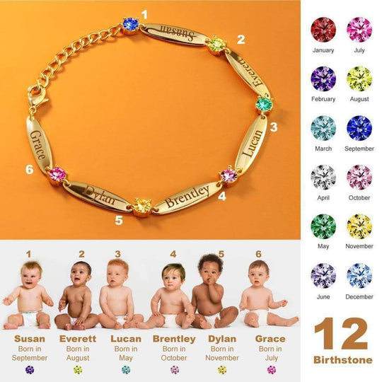 Christmas Gift Mother Bracelet with Family Names and Birthstones Bracelet For Woman GG