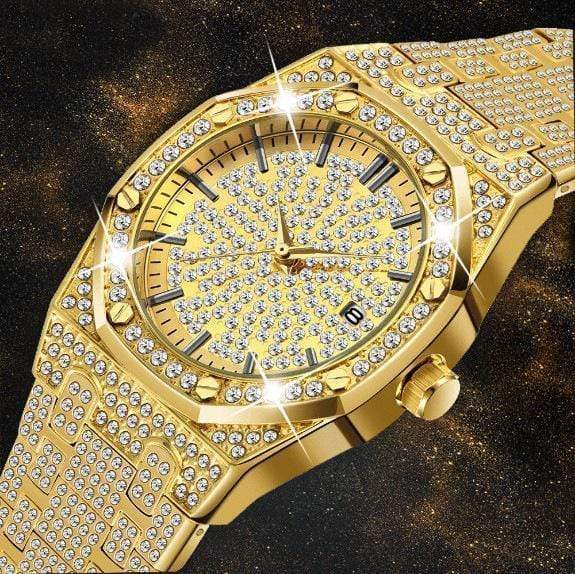 Christmas Gift Octagon Shiny Diamond Inlaid Waterproof Watch Gold Watch MelodyNecklace
