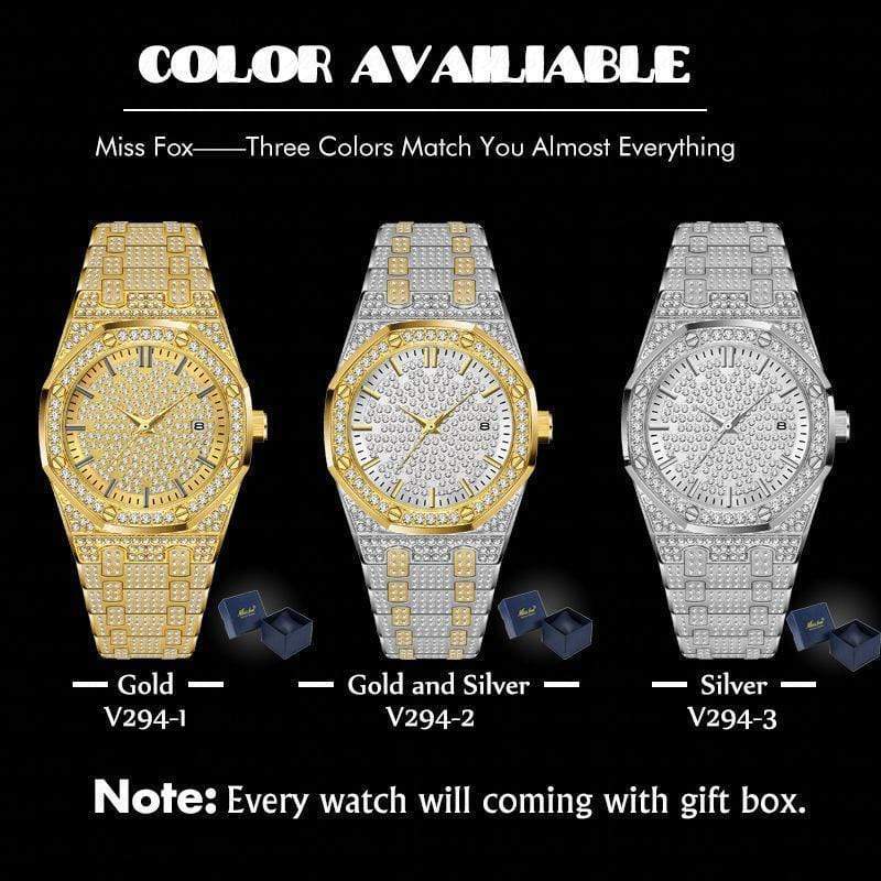 Christmas Gift Octagon Shiny Diamond Inlaid Waterproof Watch Silvery Watch MelodyNecklace