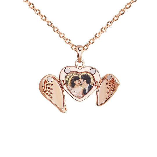 Christmas Gift Openable Angle Wing Heart Photo Necklace Necklace MelodyNecklace