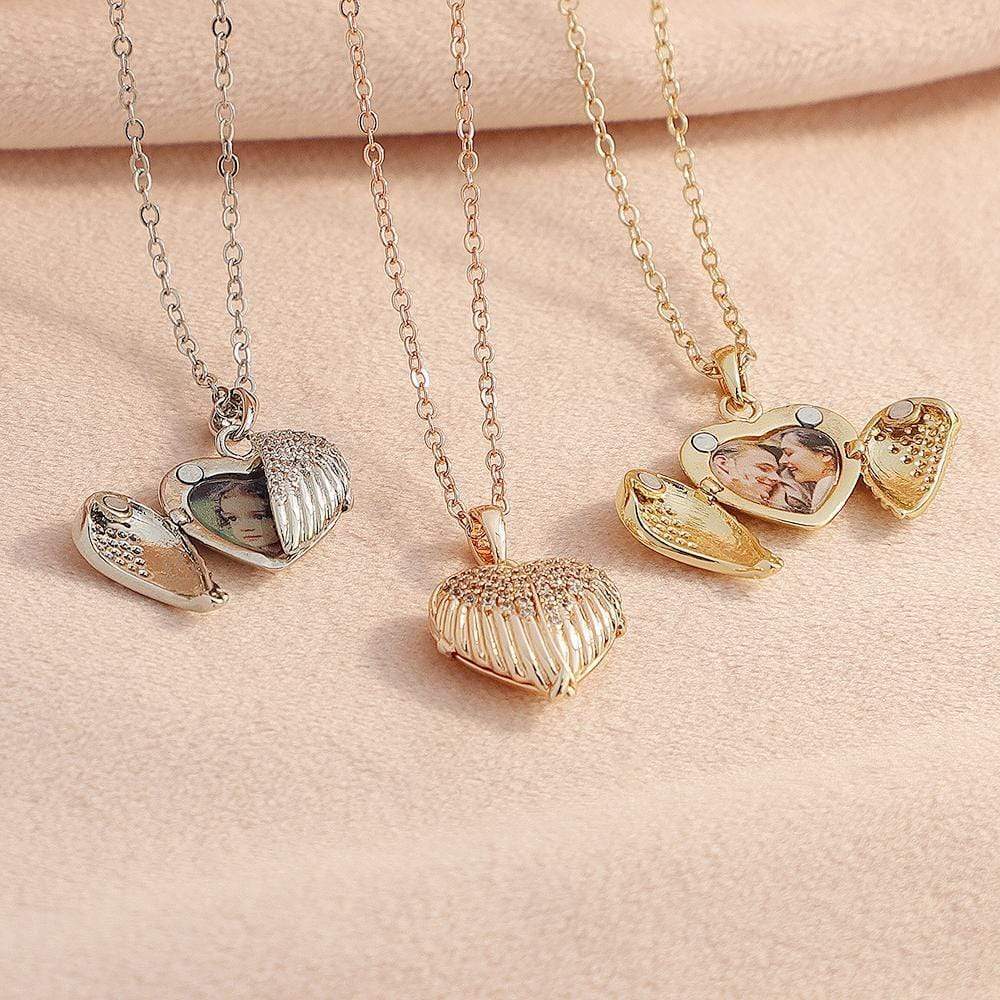 Christmas Gift Openable Angle Wing Heart Photo Necklace Necklace MelodyNecklace