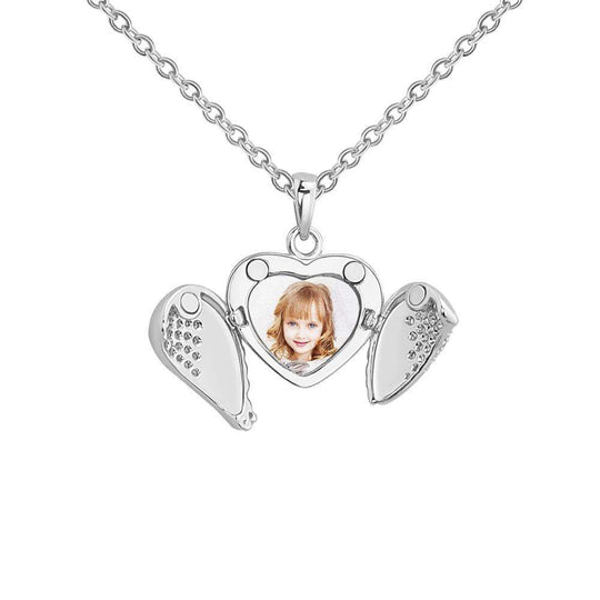 Christmas Gift Openable Angle Wing Heart Photo Necklace Necklace MelodyNecklace