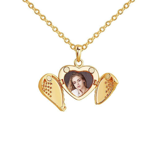 Christmas Gift Openable Angle Wing Heart Photo Necklace Necklace MelodyNecklace