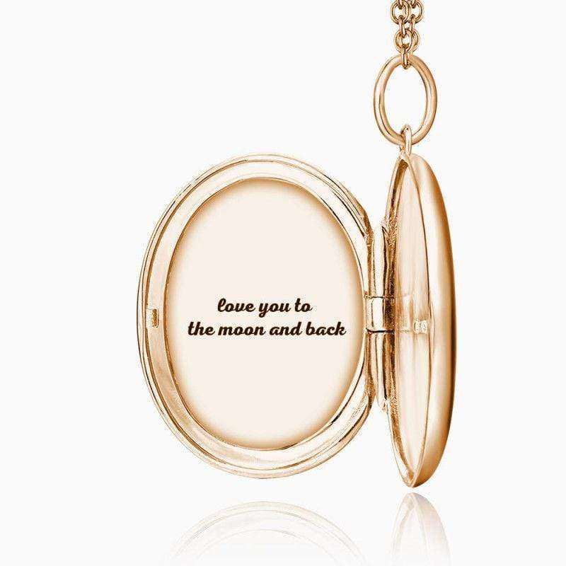 Christmas Gift Oval Photo Locket Necklace with Engraving Rose Gold Plated Rose Gold Necklace MelodyNecklace