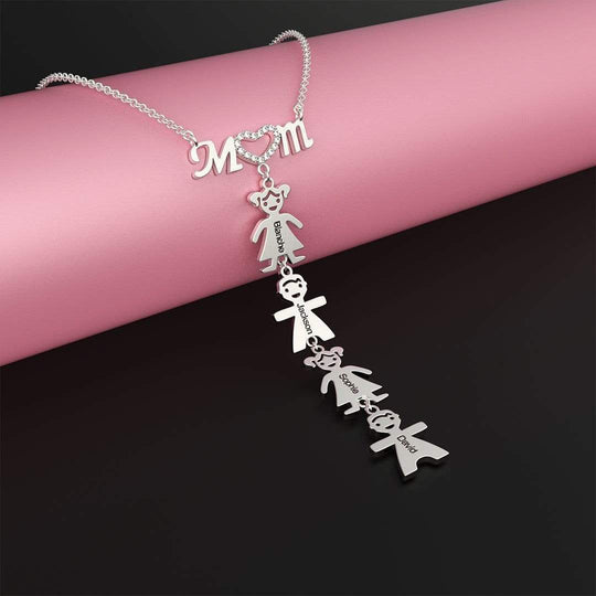 Christmas Gift Personalised Inlay Mom Necklace With Kids Charm Mom Necklace MelodyNecklace